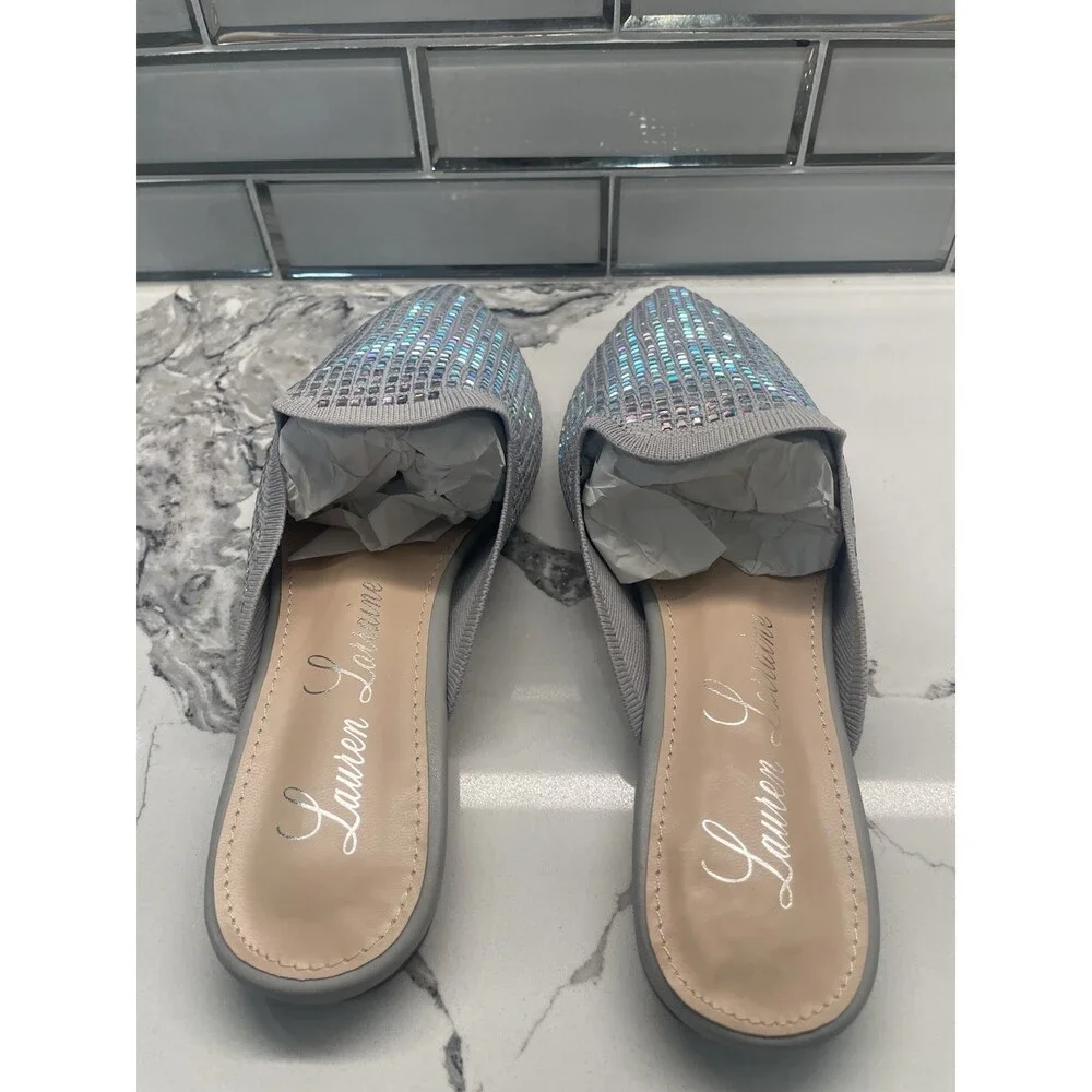 Lauren Lorraine Sharon Sandals Silver Size 8 Dressy Sparkle‎ Shoes NIB NEW